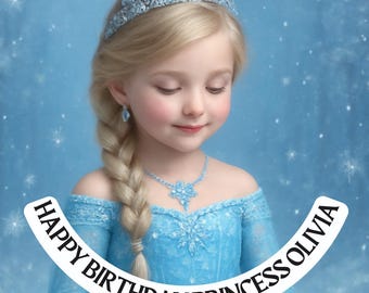 Photo Transformation to Ice Princess Personalised Cake Toppers: Edible Icing or Wafer matching Invitations Stickers Balloon Party Pack