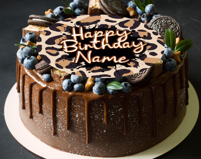 Personalised Leopard Print Large Round Cake Topper: Edible Animal Theme Party Decor in Icing or Wafer