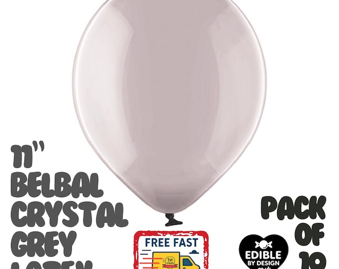 10 Pack Crystal Grey Latex Balloons – 11" Helium Air Party Supplies Belbal
