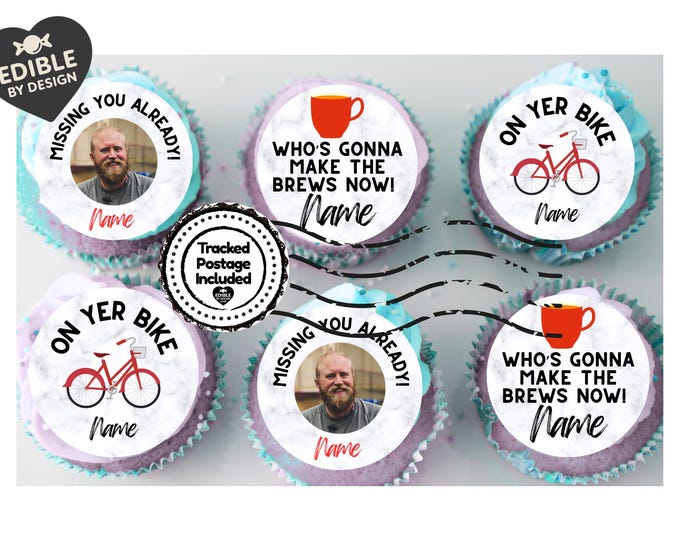 Funny Leaving Job New Job Cupcake Toppers Edible Circles printed with edible ink.  Personalised with Name and Photo of your choice!
