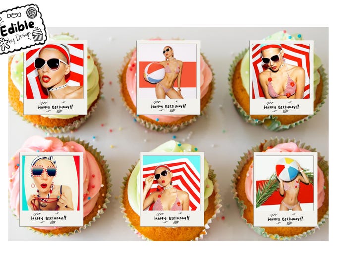 Polaroid Photo Lie Flat Cupcake Toppers x 15 Edible Toppers printed with edible ink photo text of your choice edible wafer paper/icing sheet