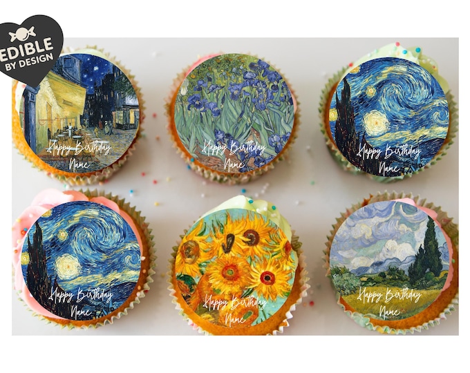 Personalised Van Gogh Cake Toppers: Starry Night, Sunflowers - Edible Icing or Wafer