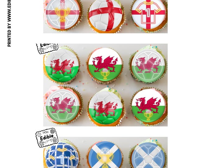 Personalised England/Wales/Scotland Football Cake Toppers: Edible Cupcake Decorations in Icing or Wafer