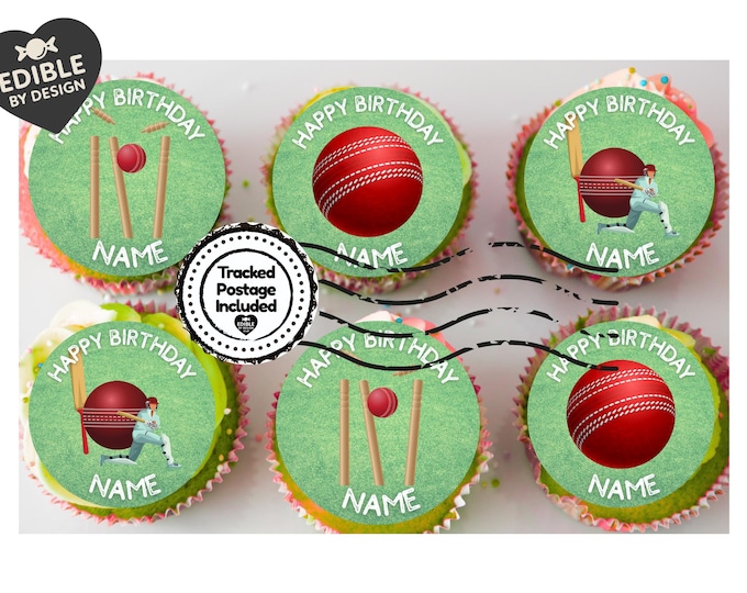 Cricket Birthday Cake Toppers Edible Icing Wafer Personalised Name and Age Matching Stickers Balloon Invitations Pack