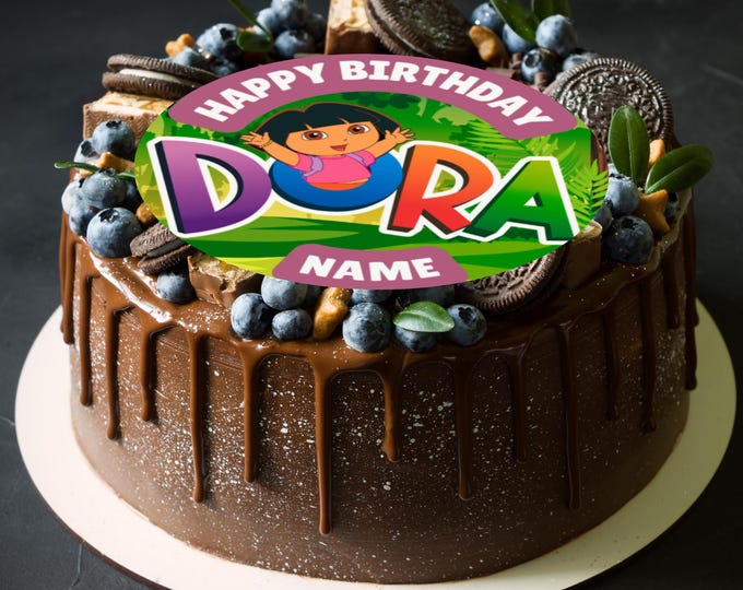 Dora the Explorer Theme Birthday Large Cake Topper Edible Circle printed with edible ink Personalised Name and Age 5" 5.5" 6" 8" Icing Wafer