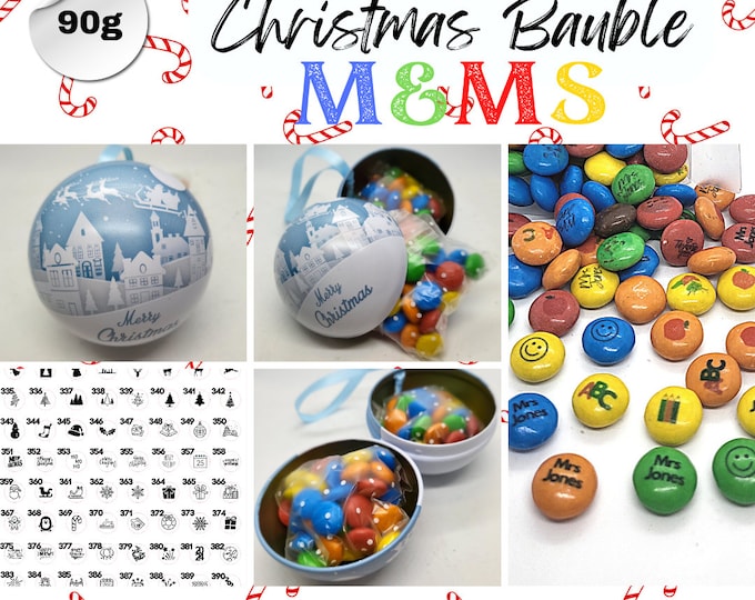 Christmas M&Ms Bauble Chocolate Personalised with edible ink, your choice of image, photo or text