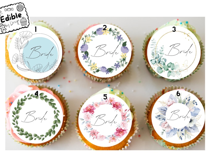 Wedding Place Setting Floral Personalised Cupcake Toppers Edible Circles printed with edible ink Choice of Designs Individual Names 2" 3" 4"