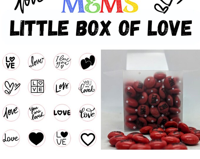Little Box of Love Chocolate M&Ms Printed with various love designs Perfect romantic valentine gift present for lovers couples wedding