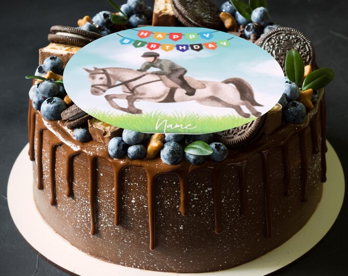 Pony Horse Show Jumping Equestrian Personalised Round Birthday 8" Cake Topper x 1 Edible Circle printed with edible ink. Horse Pony Topper