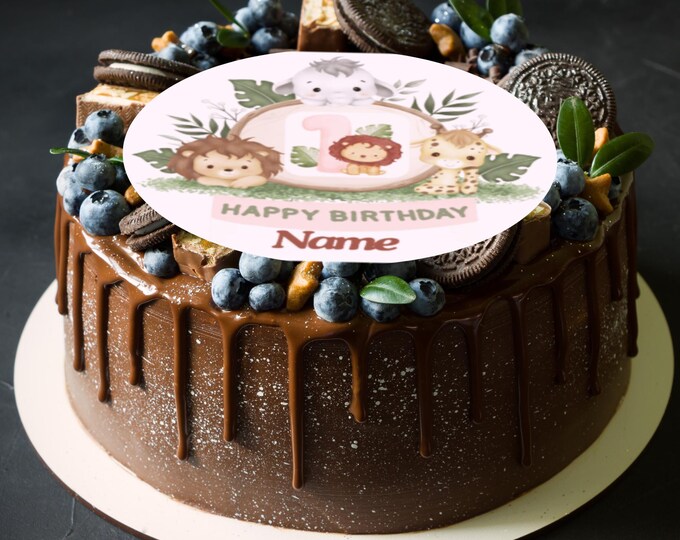 Safari Jungle Theme Personalised Birthday 2" Cupcake Toppers x 15 Edible Circles printed with edible ink. Perfect for childs birthday cakes.