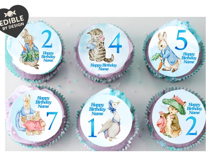 Beatrix Potter Age Birthday Personalised Cake Toppers matching Invitations Stickers Balloon Party Pack