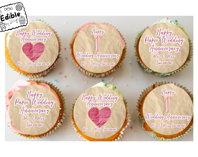 Wedding Anniversary Cupcake Toppers: Edible Circles for 1 to 15 years - Icing or Wafer