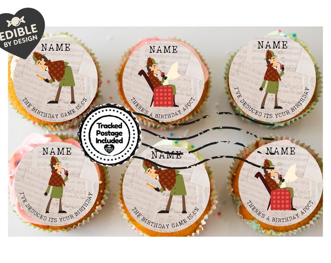 Sherlock Holmes Theme Personalised Birthday Cake Toppers matching Invitations Stickers Balloon Party Pack
