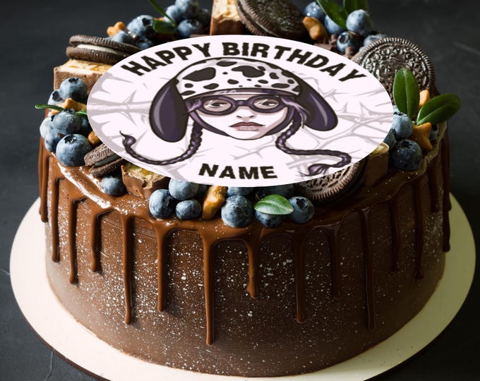 Wednesday Addams Round Happy Birthday Personalised  8" Cake Topper x 1 Edible Circle printed edible ink Perfect horror teenage birthday cake