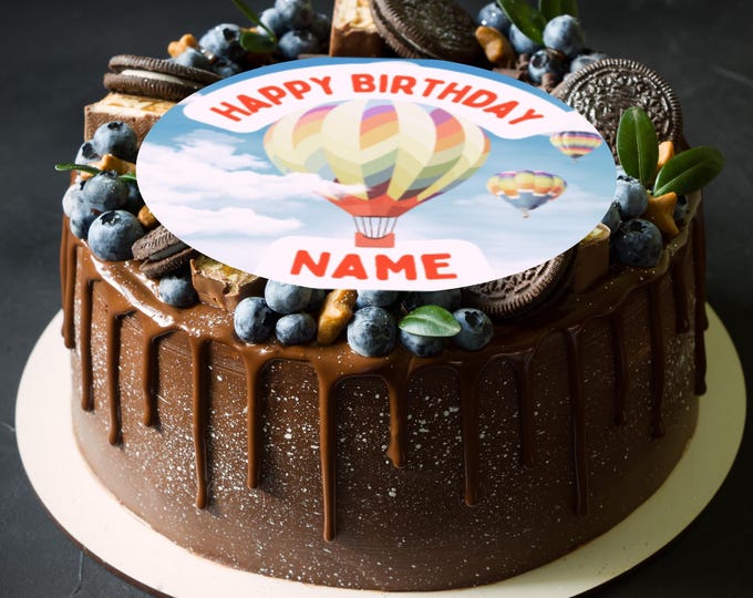Hot Air Balloon Round Personalised Birthday 8" Cake Topper x 1 Edible Circle printed with edible ink Balloon cake decoration watercolour art