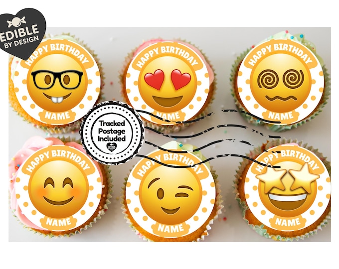 Emoji Theme Personalised Birthday Cake Toppers matching Invitations Stickers Foil Balloon Party Pack