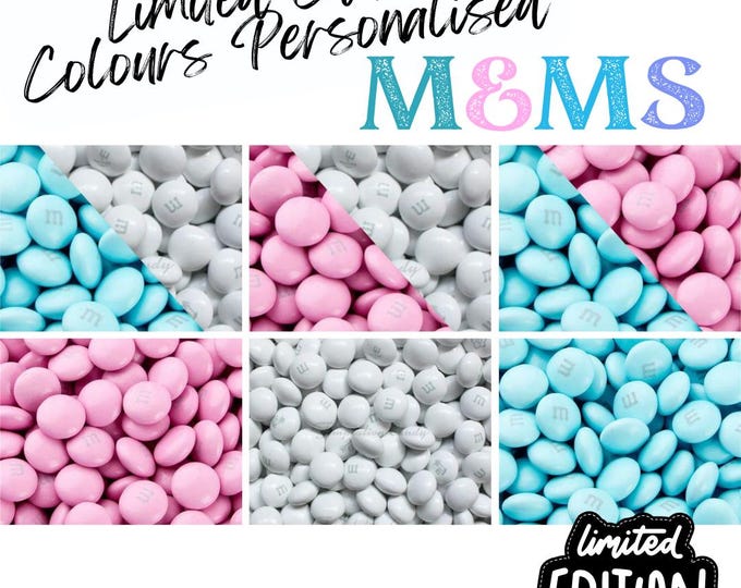 Chocolate M&Ms personalised with edible ink - your choice of image, logo, photo or text - Limited Edition Colours White, Pink, Blue etc