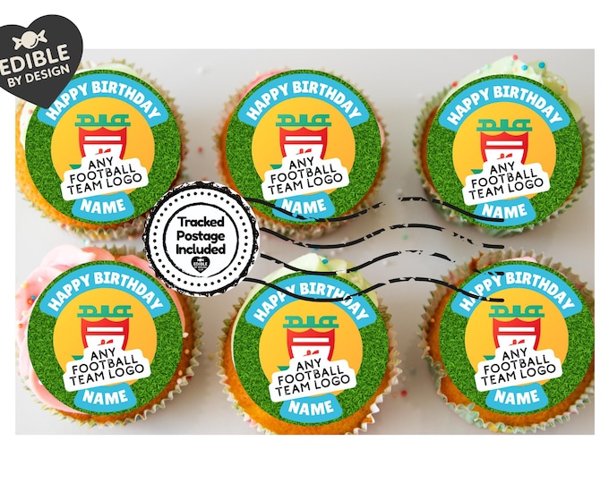 Any Football Team Logo Cake Toppers: Edible Icing or Wafer matching Invitations Stickers Balloon Party Pack