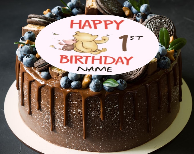 Winnie the Pooh Classic Round Happy Birthday Personalised  8" Cake Topper x 1 Edible Circle printed edible ink Perfect child birthday Tigger