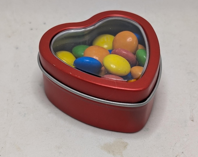 Heart Shape M&Ms Tin Chocolate personalised with edible ink your choice of image, logo, photo or text Perfect Birthday Gift for friend etc