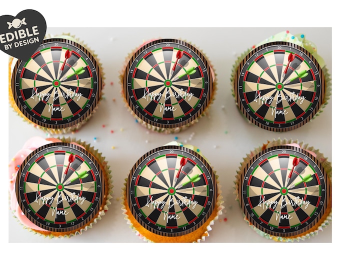 Personalised Darts Board Cake Toppers: Edible Icing or Wafer Also Stickers and Balloons