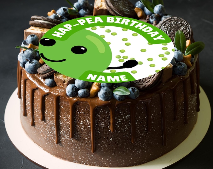 Personalised Hap-pea Birthday Large Round Cake Topper: Edible Icing or Wafer