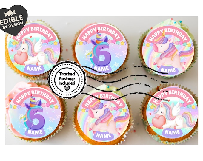 Unicorn Theme Birthday Cake Toppers Personalised Name and Age Matching Invitations Stickers Foil Balloon Pack