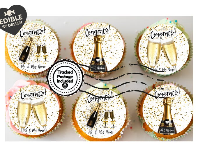 Congratulations Champagne Cake Toppers Edible Images on Icing or Wafer: Stickers Invitations Balloons