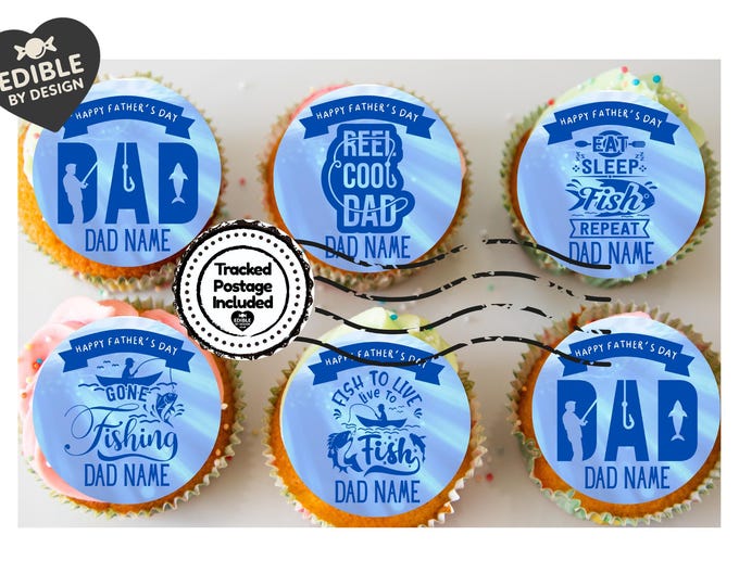 Fishing Theme Fathers Day Personalised Cake Toppers Edible Icing or Wafer, also Matching Foil Balloon