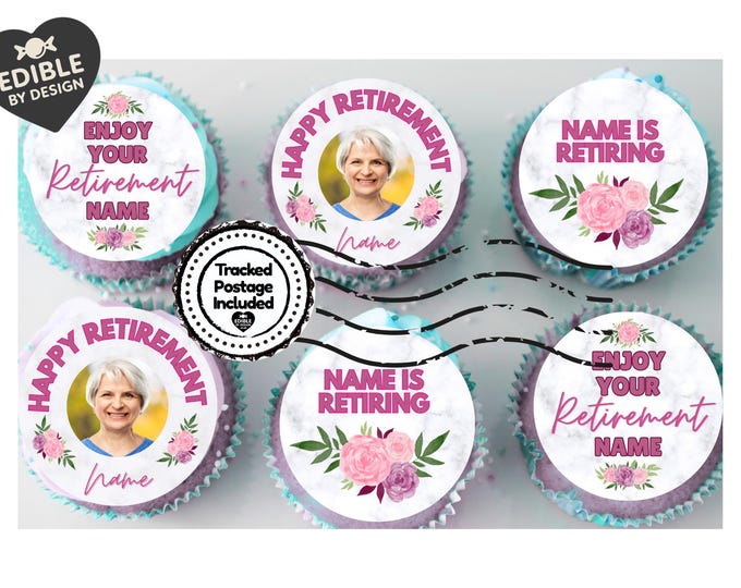 Work Retirement Feminine Cake Toppers Personalised Name & Photo matching Balloon available
