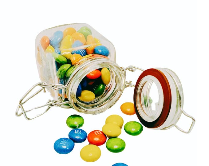 Etched Mini Glass Jar Wedding Favour Chocolate M&Ms Personalised with edible ink your choice of image, photo and text - Choose Sweet Colour