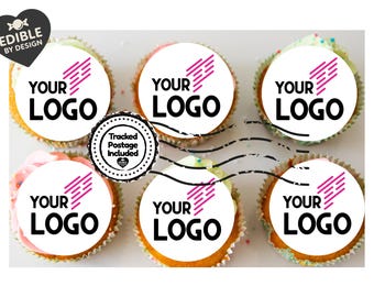 Logo Cake Toppers: Edible Image Circles for Corporate Events on Icing or Wafer with Matching Balloons