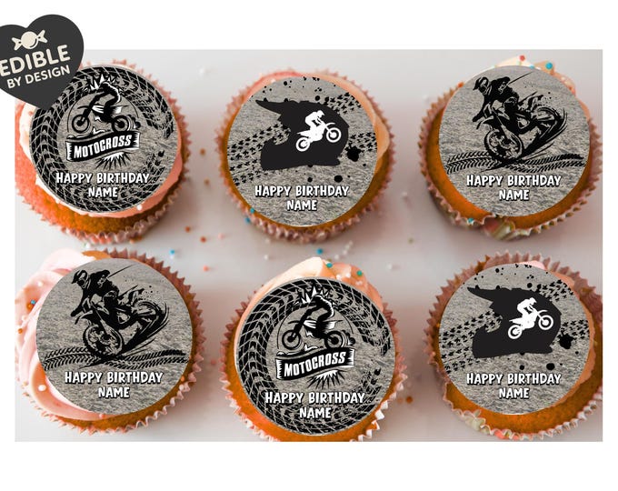Dirt Bike Motocross Personalised Birthday Cake Toppers matching Invitations Stickers Balloon Party Pack