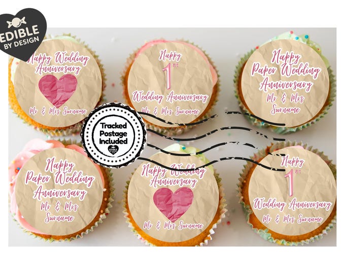 Wedding Anniversary Cupcake Toppers: Edible Circles for 1 to 15 years - Icing or Wafer