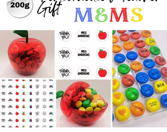 Teacher Gift, Personalised Chocolate M&Ms, Your choice of teacher name, Cute Large Apple Container, End of Year Gift, Best Teacher Present