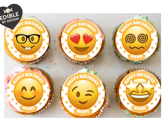 Emoji Theme Personalised Birthday Cake Toppers matching Invitations Stickers Foil Balloon Party Pack