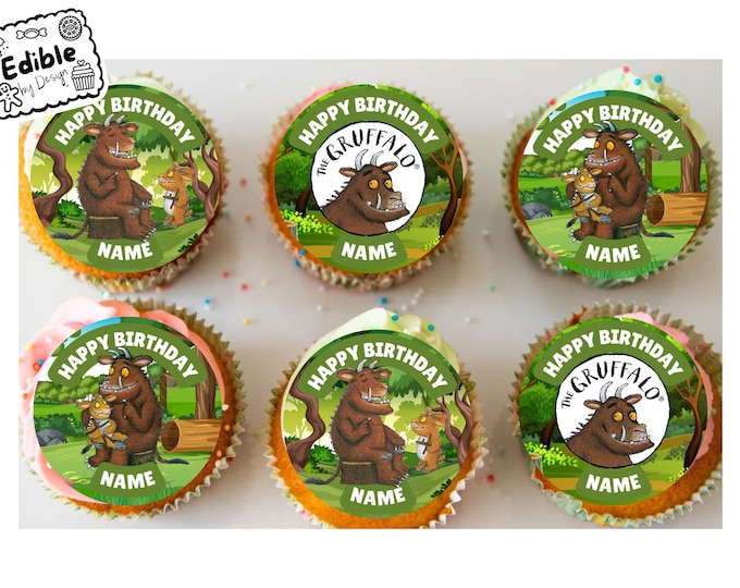 Gruffalo Theme Birthday Party Cupcake Toppers Edible Circles printed with edible ink Personalised Name and Age of your choice 2" 2.5" 3" 4"