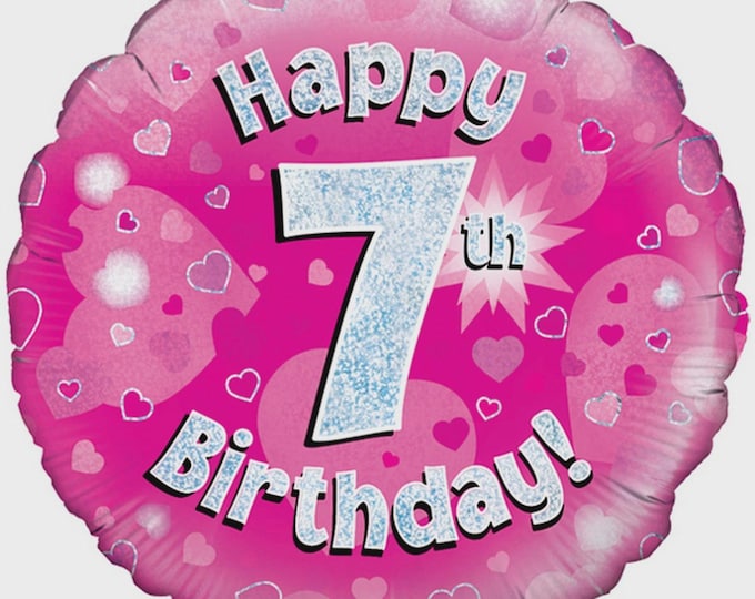 Pink Foil Happy 7th Birthday Balloon - Oaktree UK - 18" round Balloon for Helium or Air