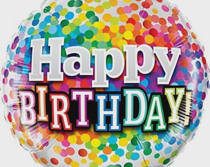 Rainbow Confetti Foil Happy Birthday Balloon - Qualatex - 18" round Balloon for Helium or Air