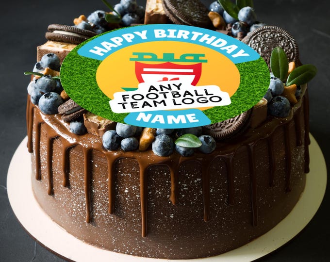 Any Football Team Logo Large Round Cake Topper: Edible Icing or Wafer
