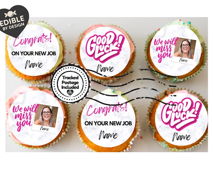 Pink Leaving Job New Job Cake Toppers Personalised with name matching Balloon available