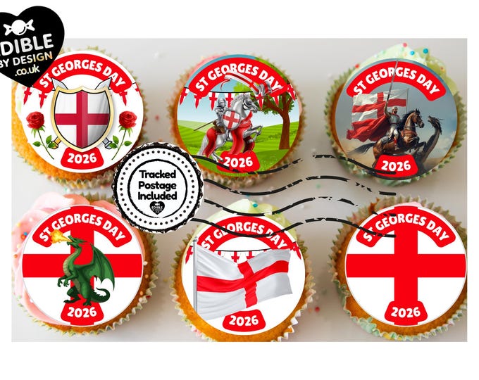 St Georges Day English Cake Toppers Edible Icing or Wafer, also Matching Stickers & Foil Balloon