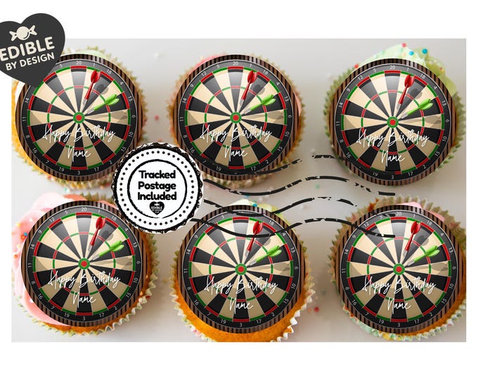 Personalised Darts Board Cake Toppers: Edible Icing or Wafer Also Stickers and Balloons