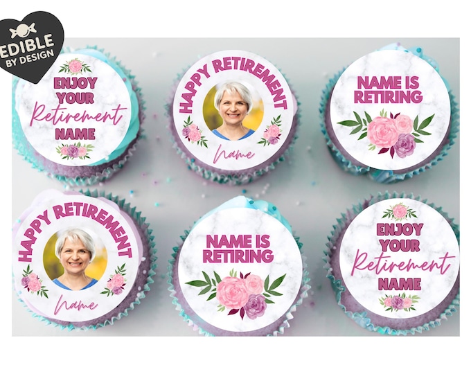 Work Retirement Feminine Cake Toppers Personalised Name & Photo matching Balloon available