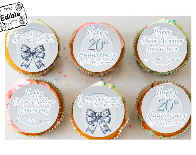 Wedding Anniversary Cupcake Toppers: Edible Circles 20, 30, 40, 45, 50, 55, 60 years Icing or Wafer