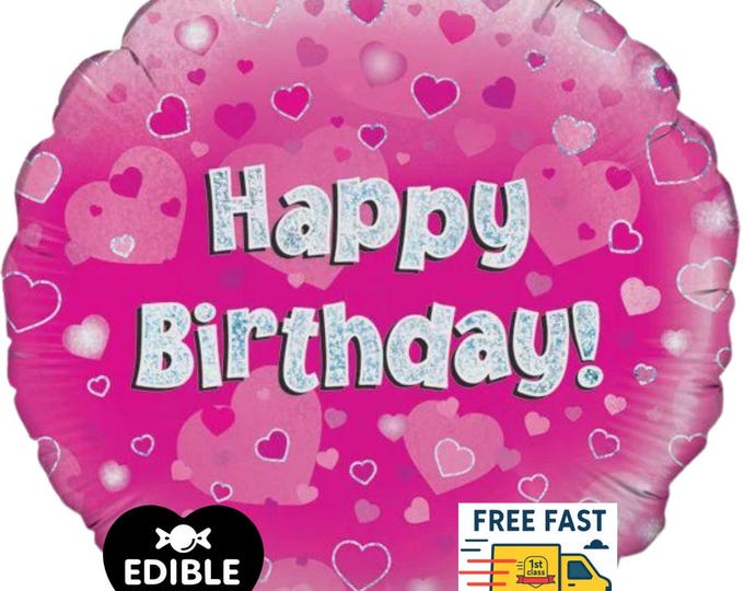 Pink Foil Happy Birthday Balloon - Oaktree UK - 18" round Balloon for Helium or Air