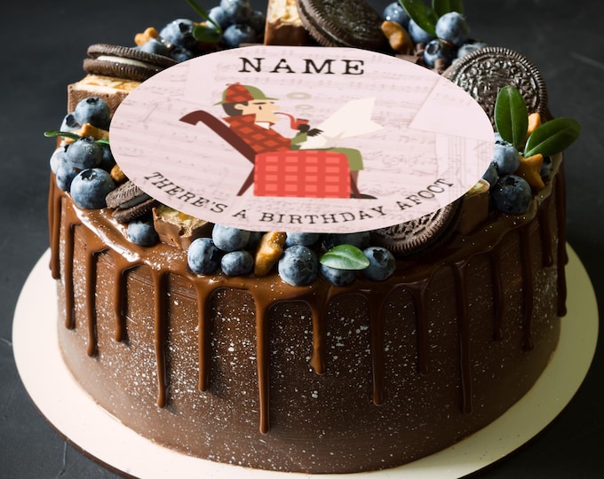 Sherlock Holmes Theme Personalised Round Birthday 8" Cake Topper x 1 Edible Circle printed edible ink. Perfect Sherlock Themed Birthday Cake