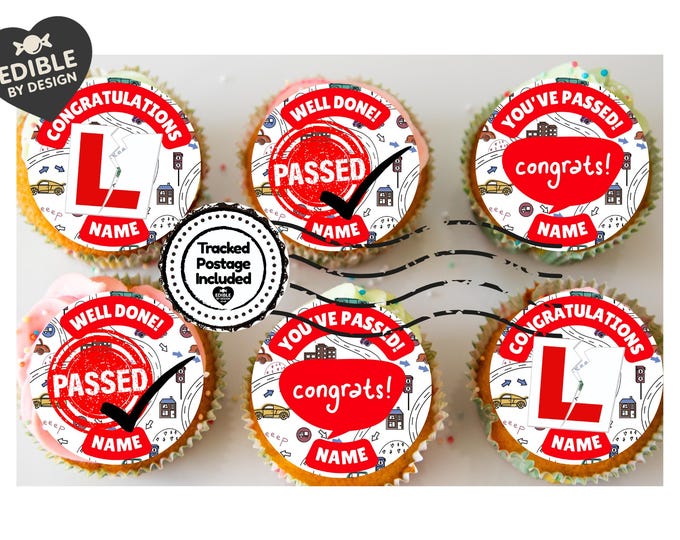 Personalised Driving Test Pass Cake Toppers Edible Ink - matching Balloon available
