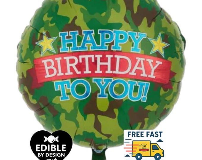 Camouflage Happy Birthday Foil Balloon - 18" round Balloon for Helium or Air