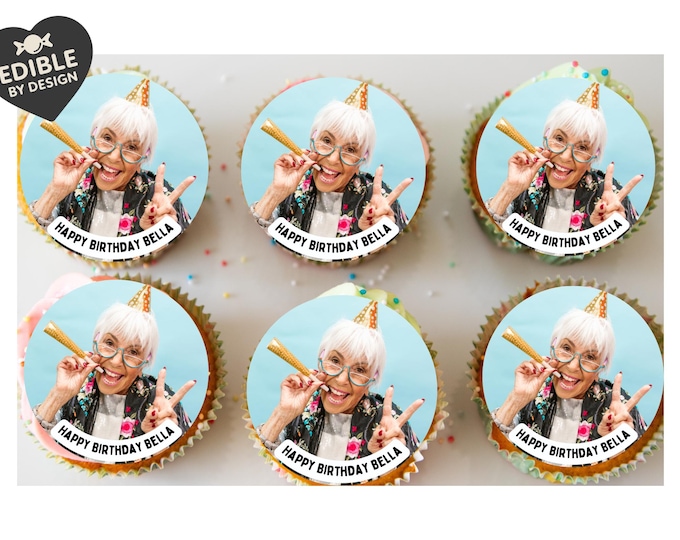 Photo Cake Toppers Edible Icing or Wafer, your photo with text choice matching stickers Balloons